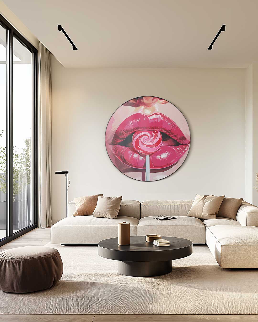 Trendy Lippen en Lolly Muurcirkel-WallArtistic