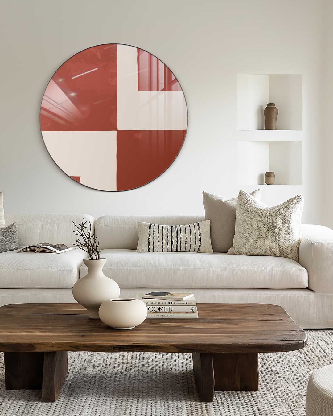 Stijlvolle Rood-Beige Muurcirkel