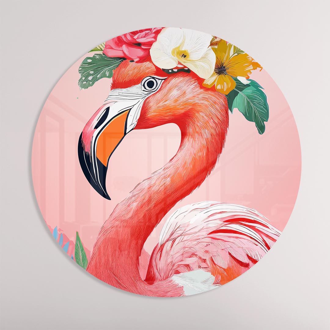 Flamingo Bloemenpracht Muurcirkel-WallArtistic