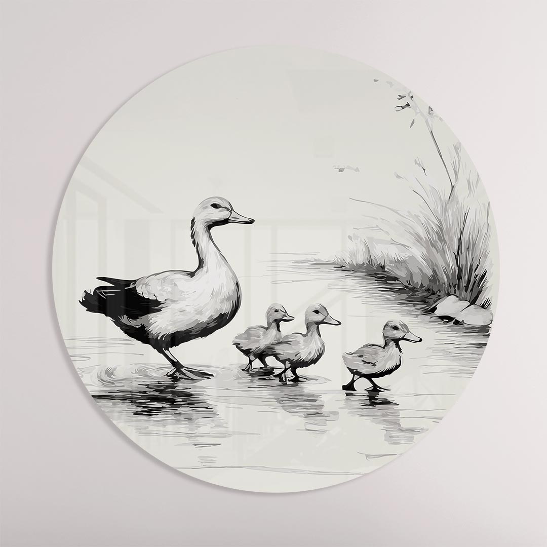 Schattige Eendenfamilie Muurcirkel-WallArtistic