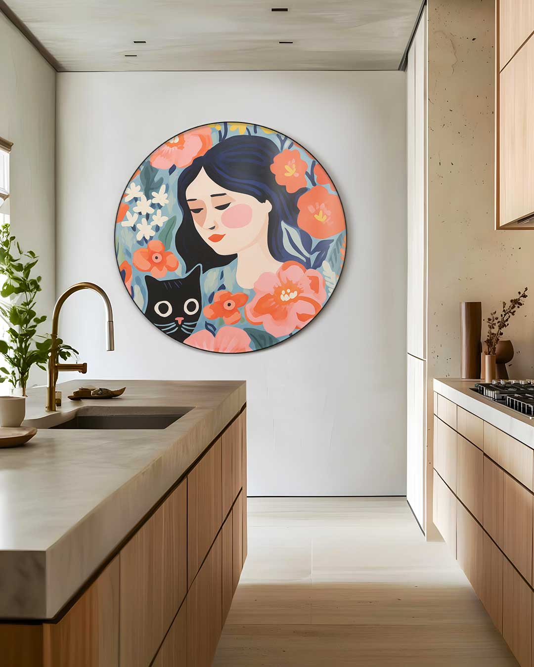 Bloemen en Katten Vrouwelijke Muurcirkel