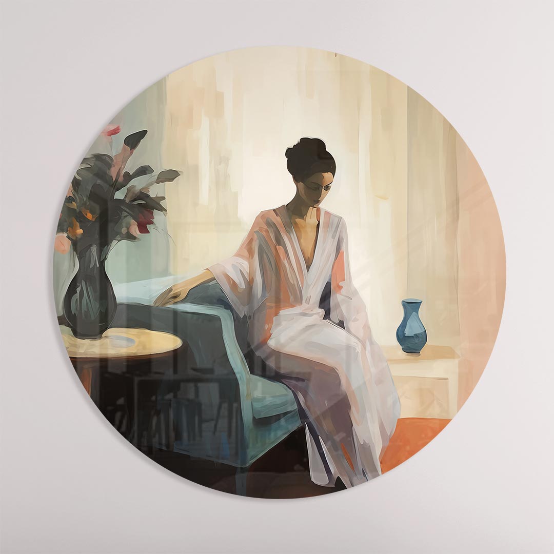 Elegante Dame in Stille Moment Muurcirkel-WallArtistic