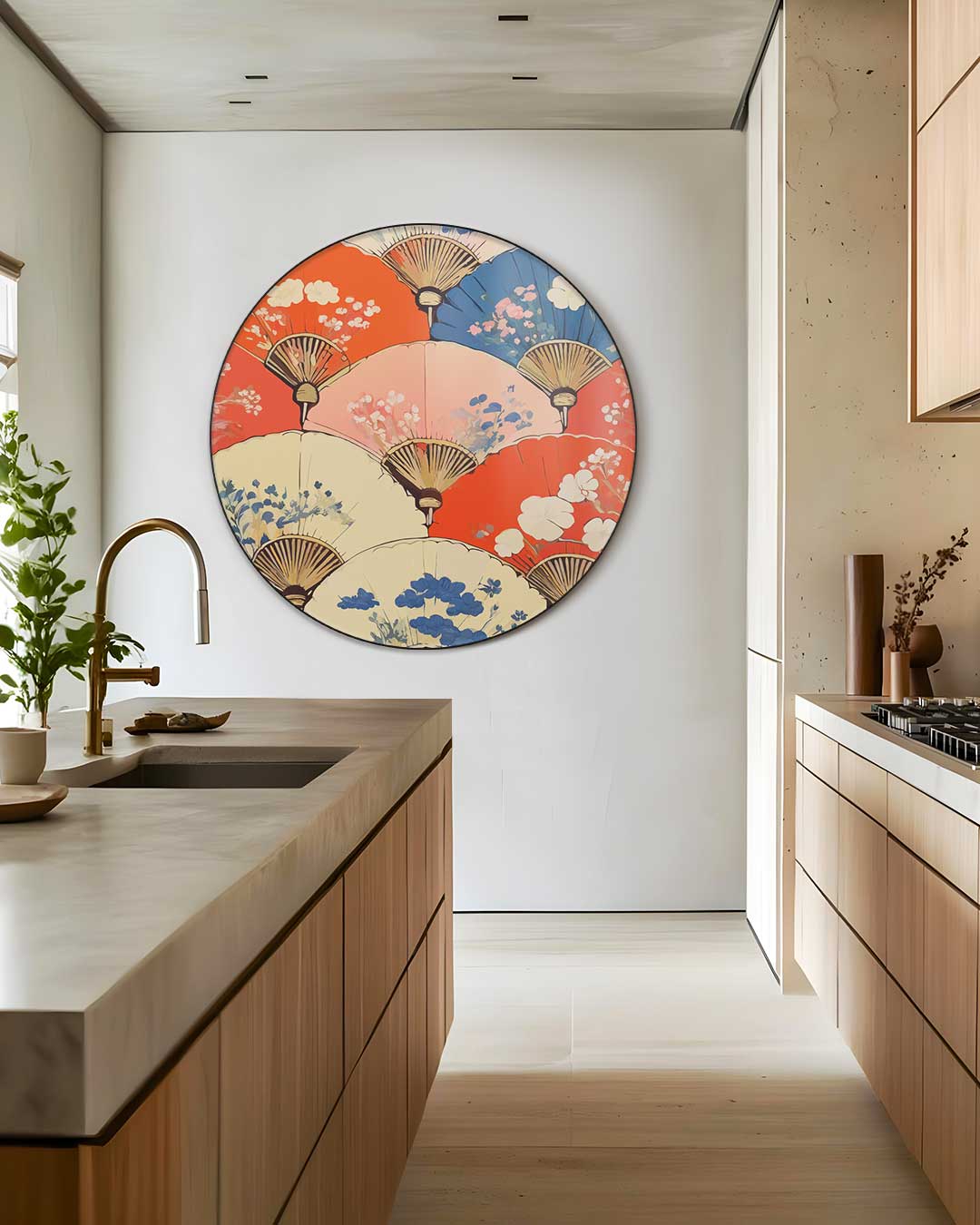Kleurrijke Japanse Waaiers Muurcirkel-WallArtistic
