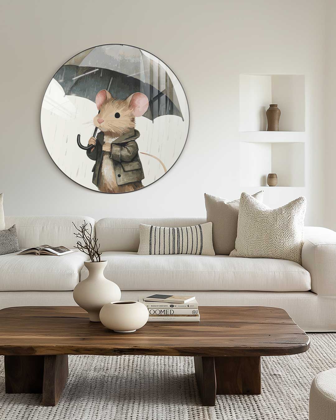Schattige Muis met Paraplu Muurcirkel-WallArtistic