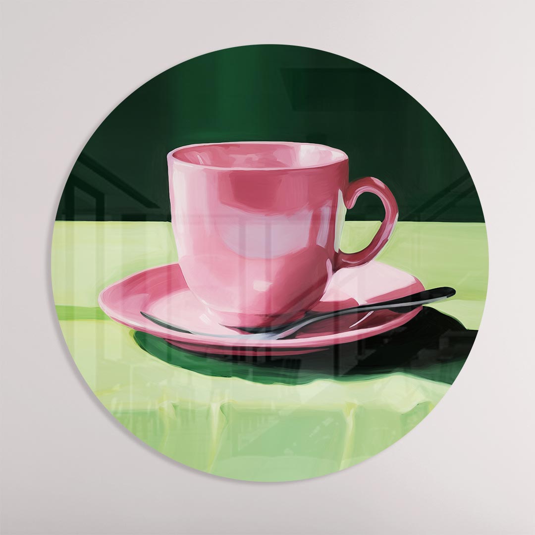 Roze Koffieplezier Muurcirkel-WallArtistic