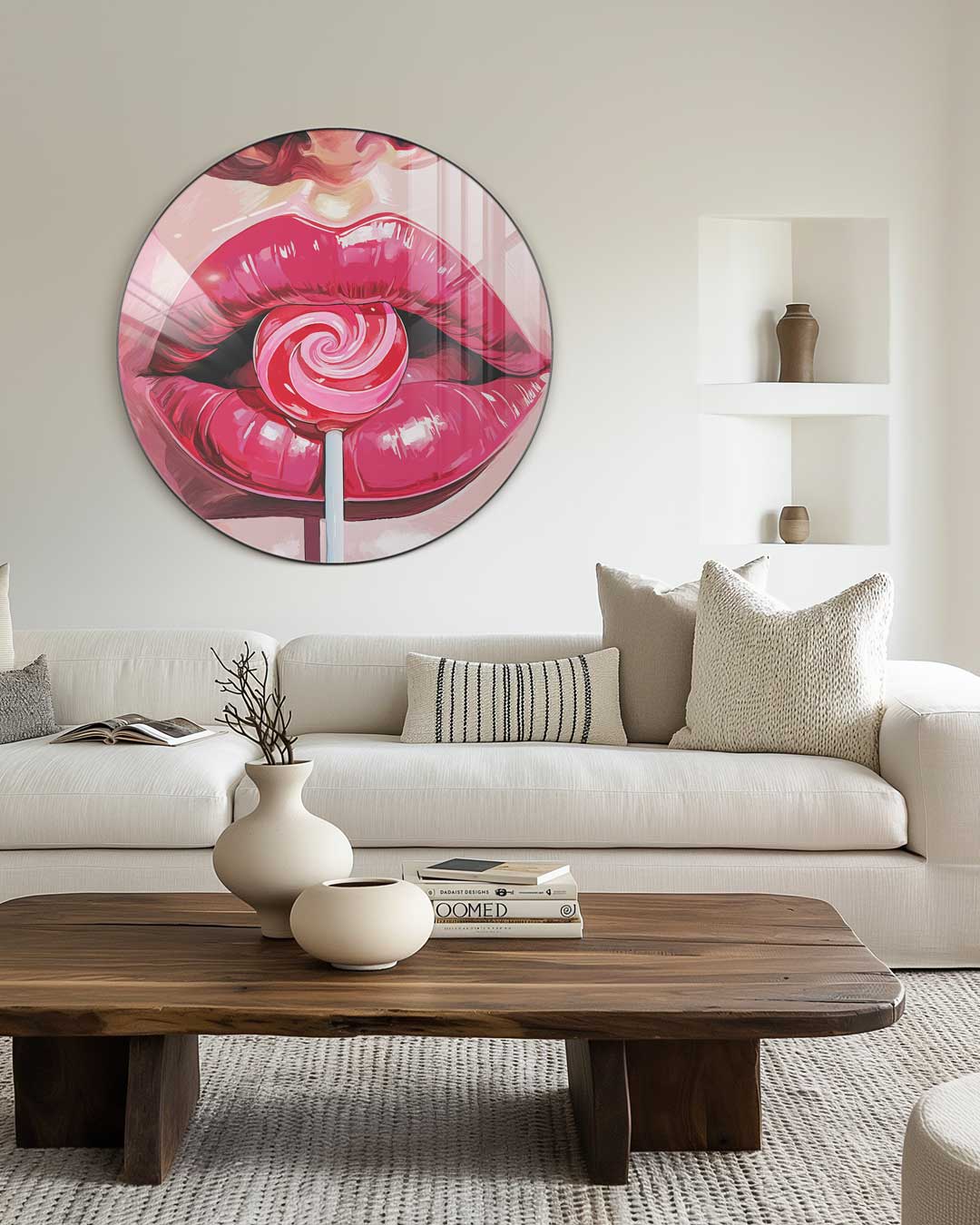 Trendy Lippen en Lolly Muurcirkel-WallArtistic