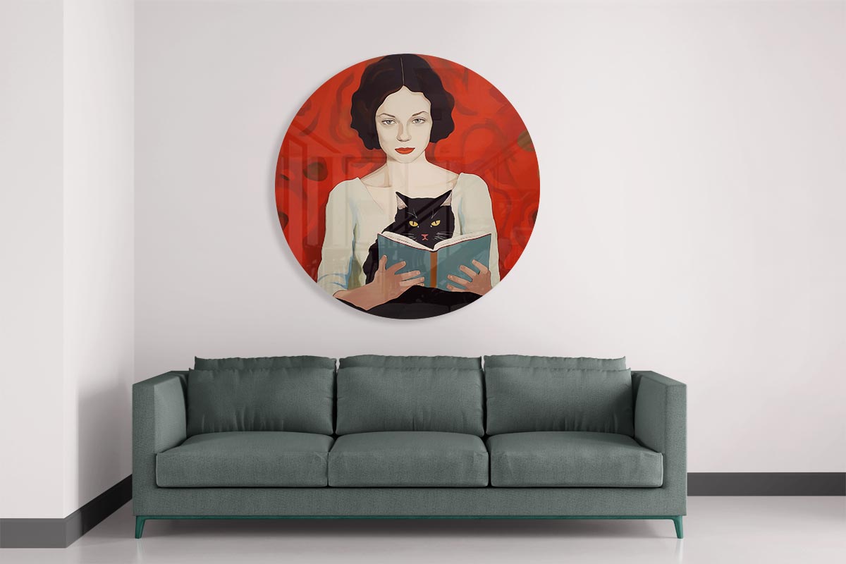 Dromerige Muurcirkel met Dame en Kat-WallArtistic