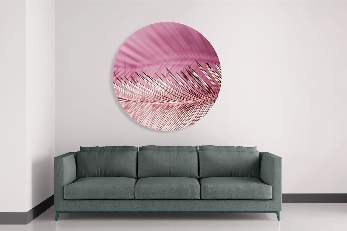 Roze Palmblad Muurcirkel