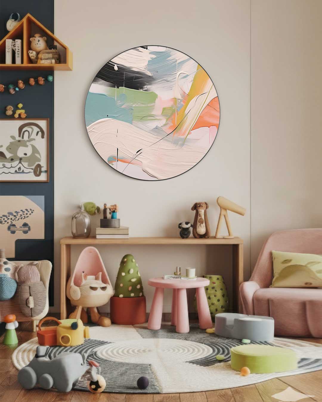 Abstracte Muurcirkel Met Kleurvlakken-WallArtistic