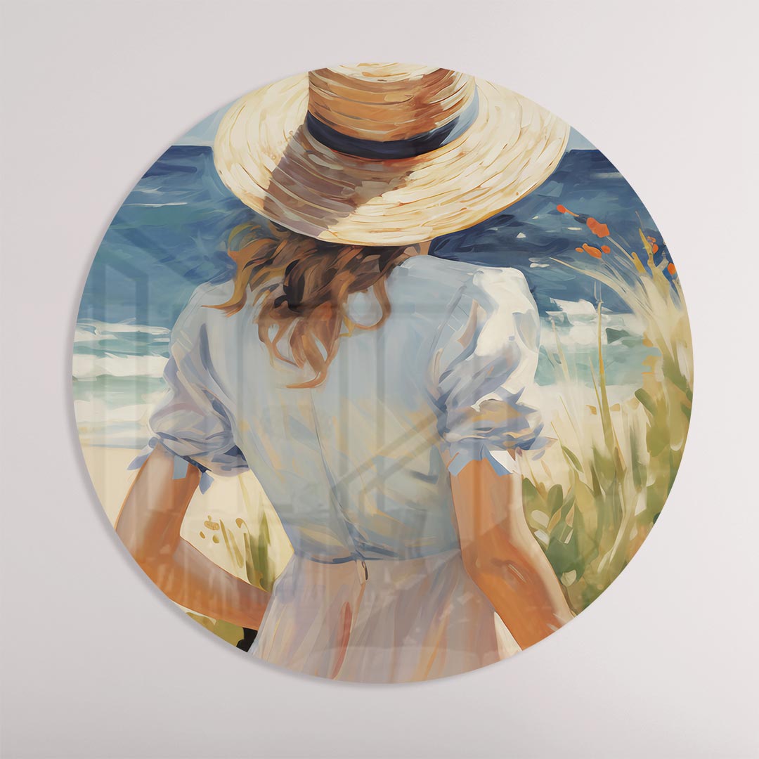 Zomerse Strandwandeling Muurcirkel-WallArtistic