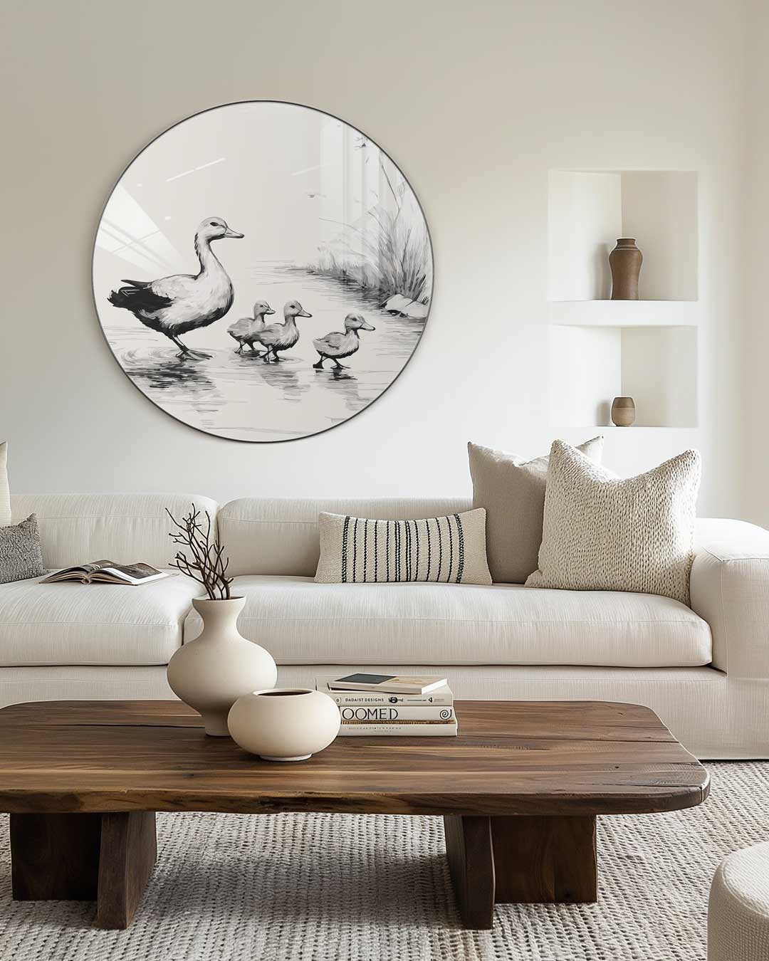 Schattige Eendenfamilie Muurcirkel-WallArtistic