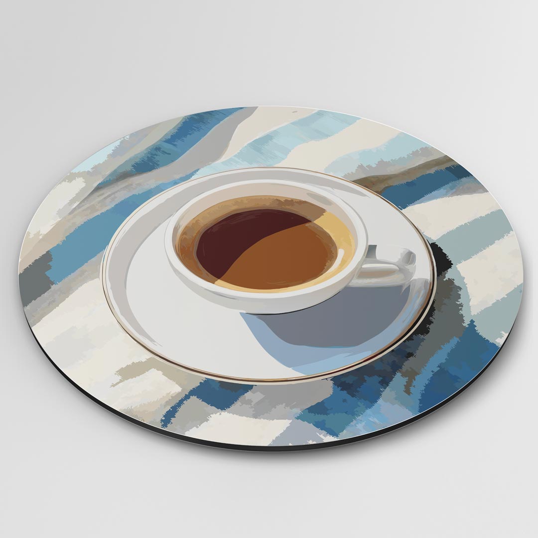 Koffie en Blauwe Strepen Muurcirkel-WallArtistic