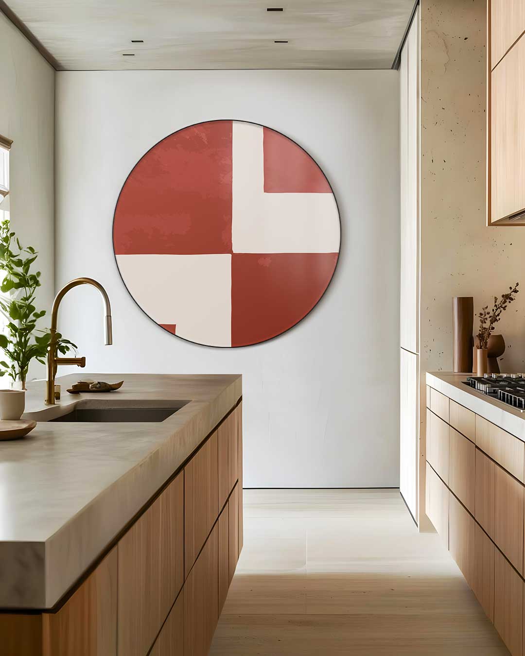 Stijlvolle Rood-Beige Muurcirkel