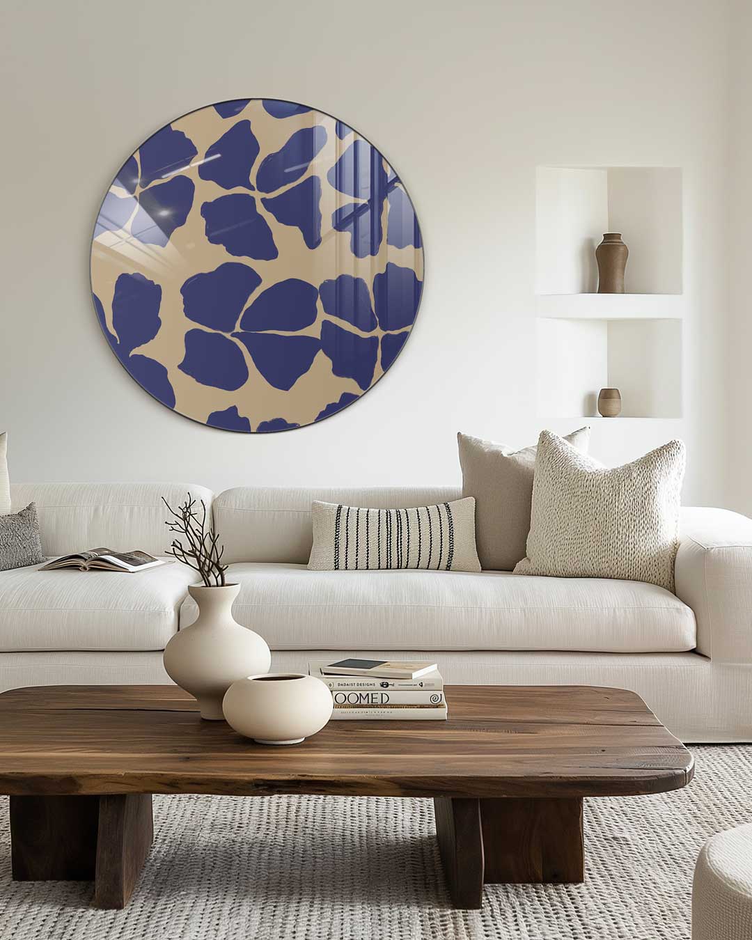 Bloemmotief Muurcirkel Blauw Beige
