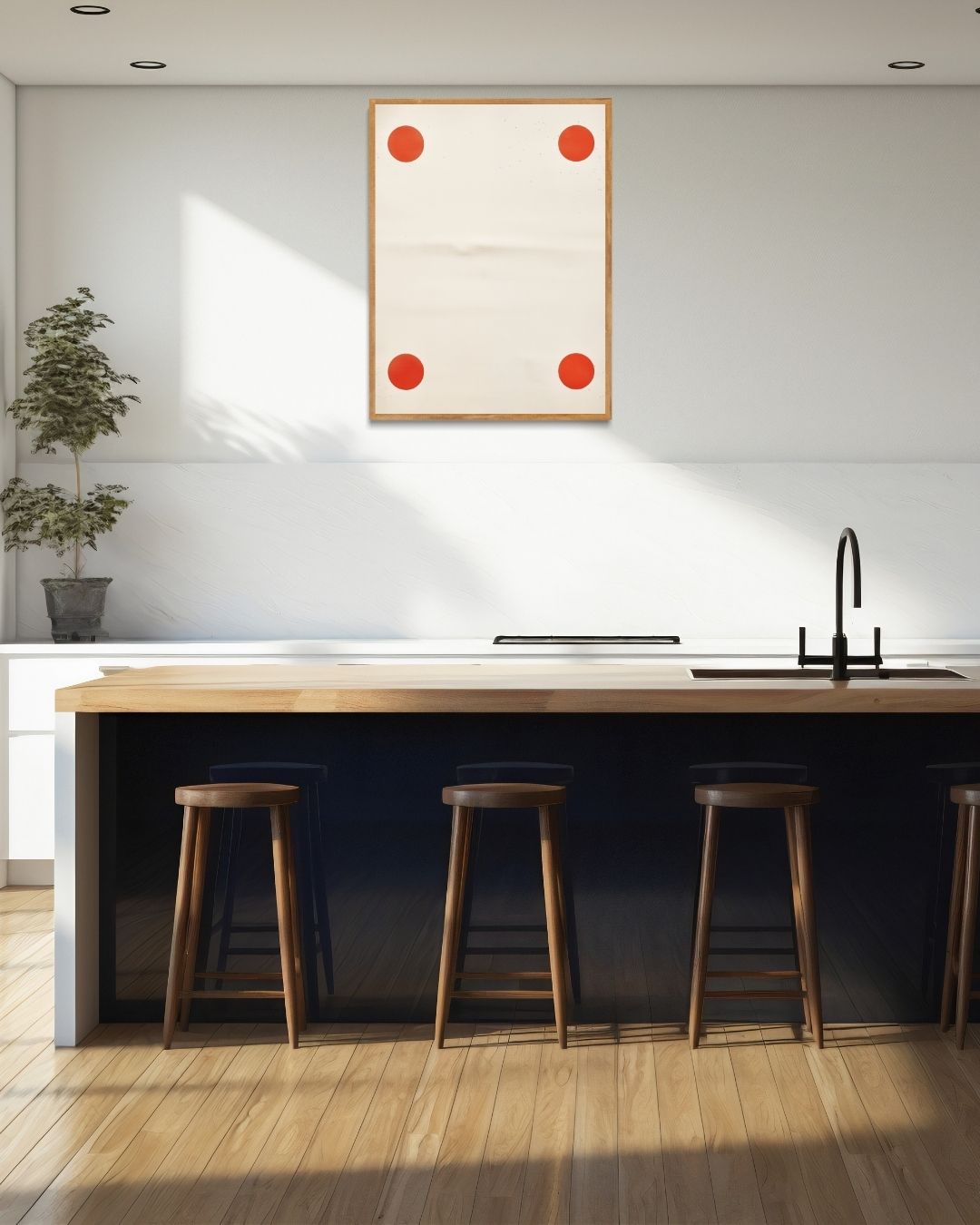 Minimalistisches Poster mit roten Kreisen