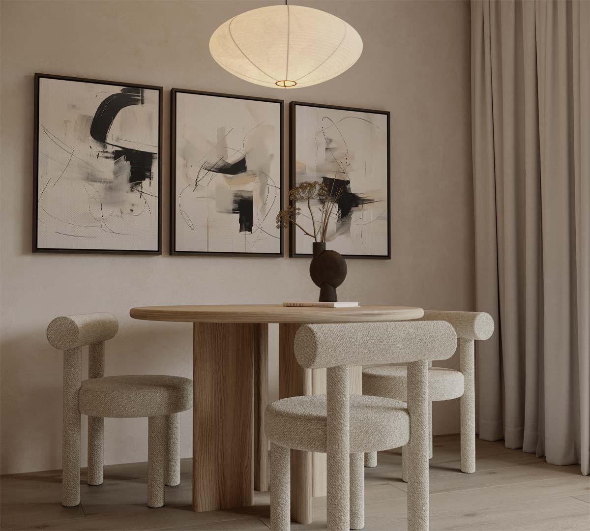 Zwarte penseelstreken op beige Kunstwerk-canvas-dibond-plexiglas-wanddecoratie-WallArtistic