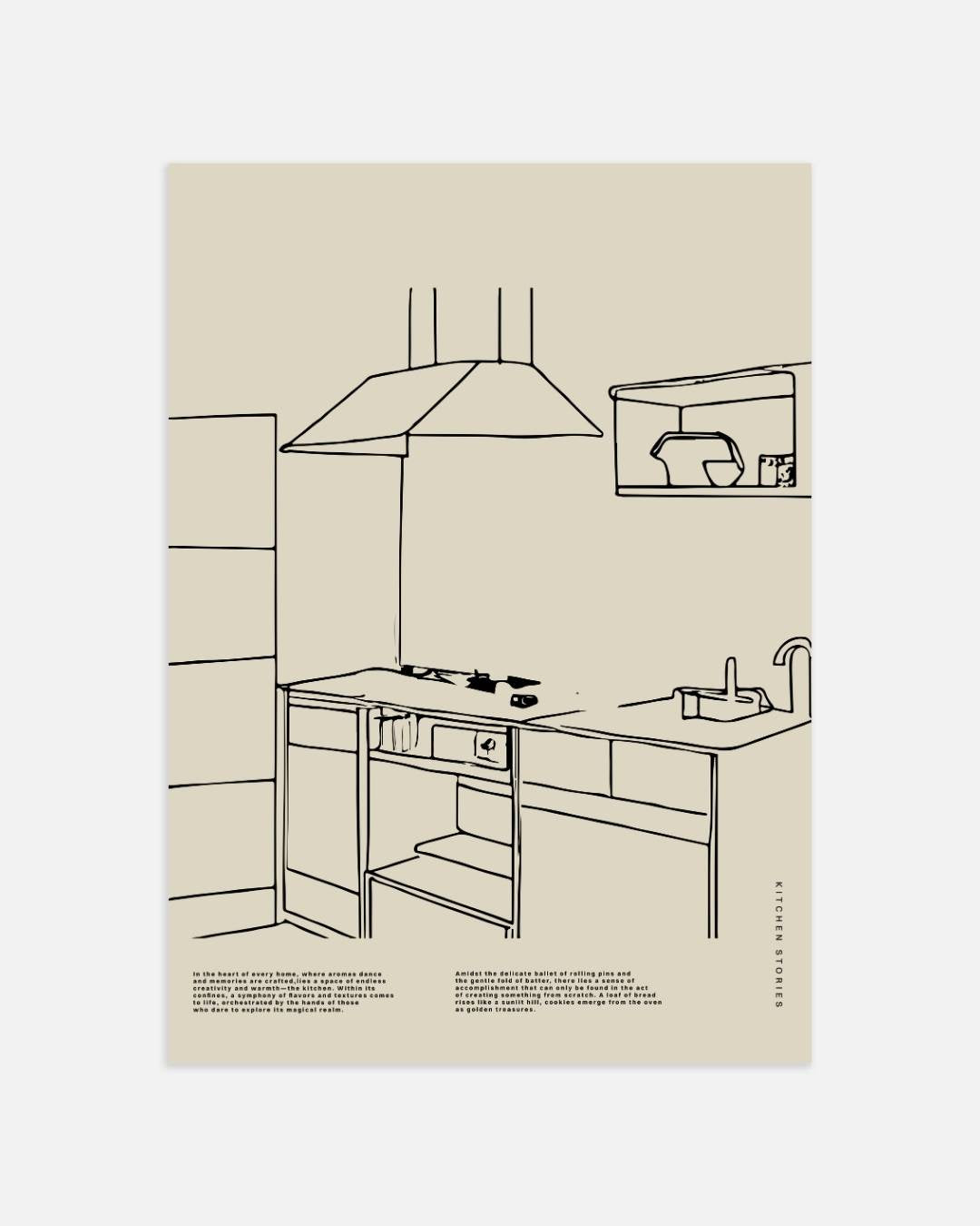 Keukeninterieur lijntekening Poster