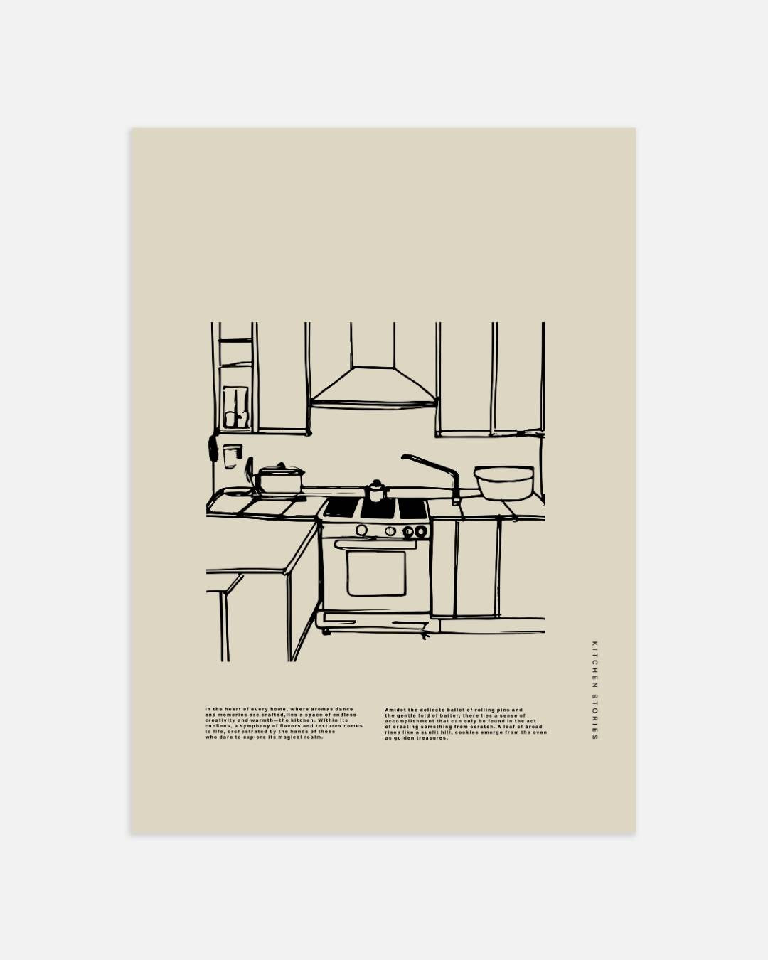 Klassieke keuken lijntekening Poster