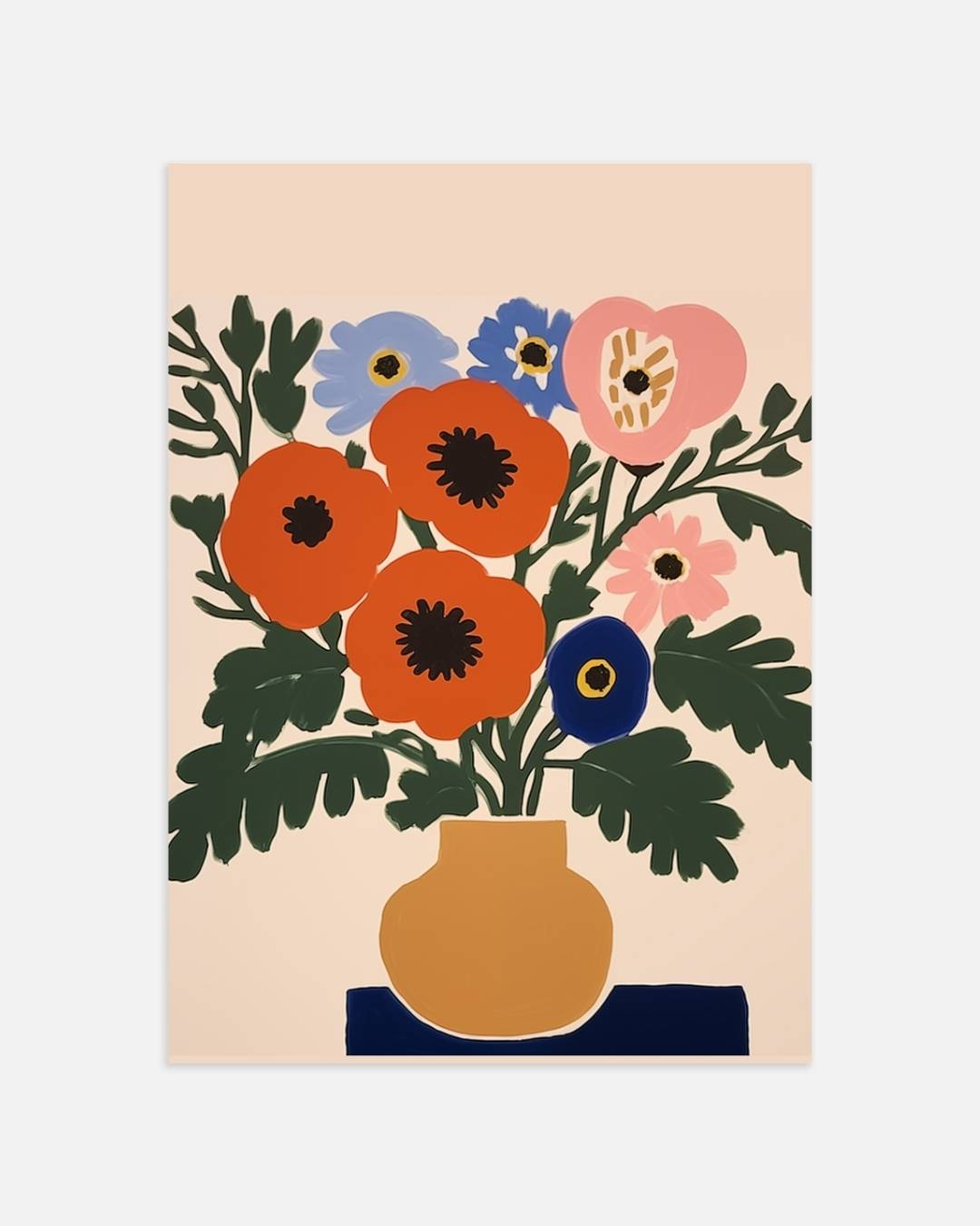 Bloemen in oranje vaas Poster