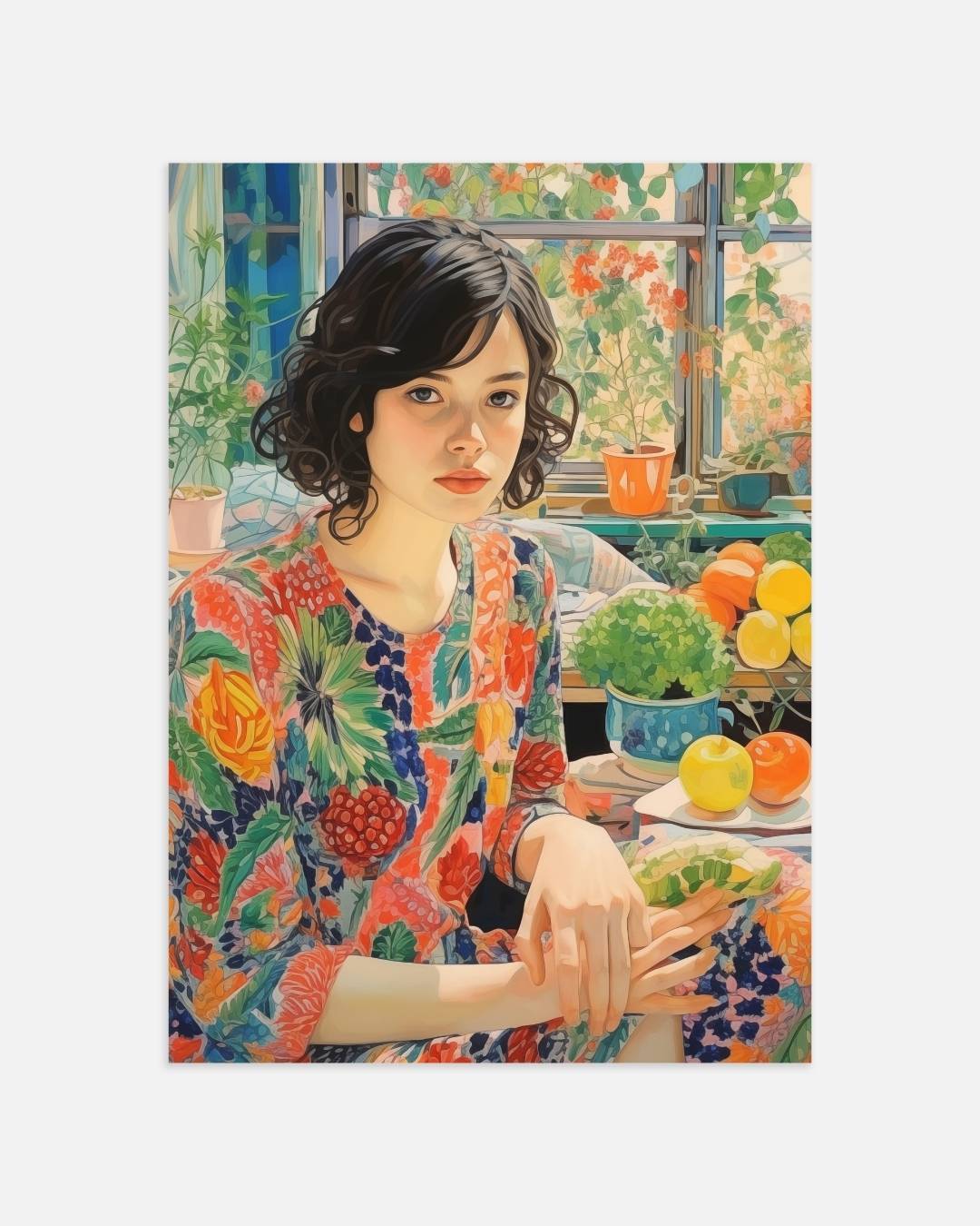 Vrouw in kleurrijke omgeving Poster