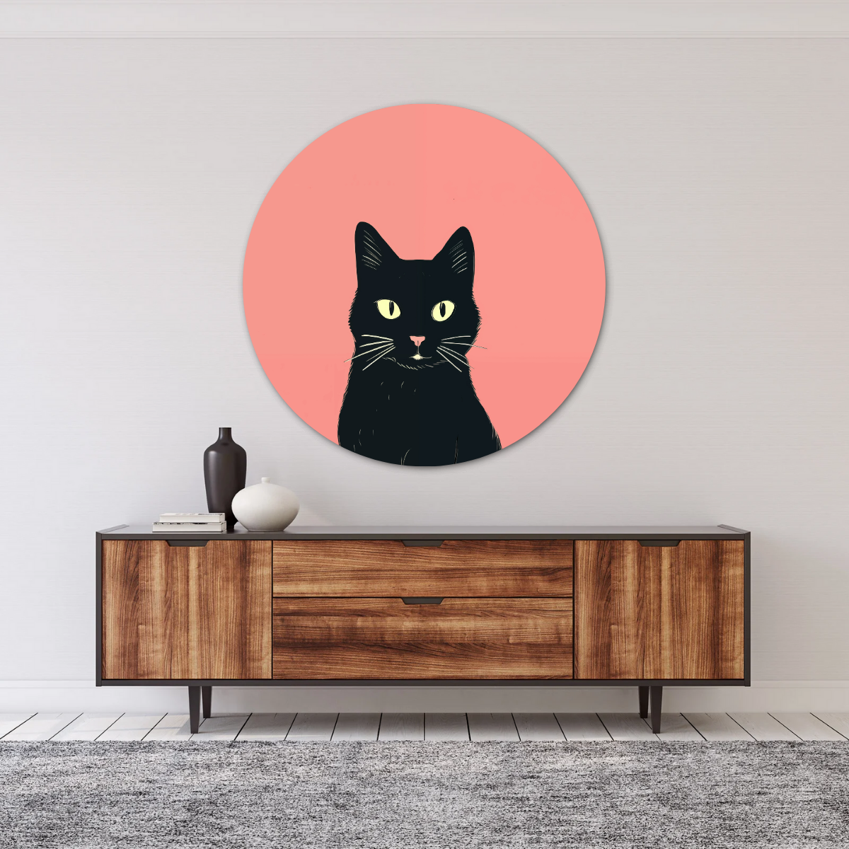 Speelse Zwarte Kat - Muurcirkel-WallArtistic
