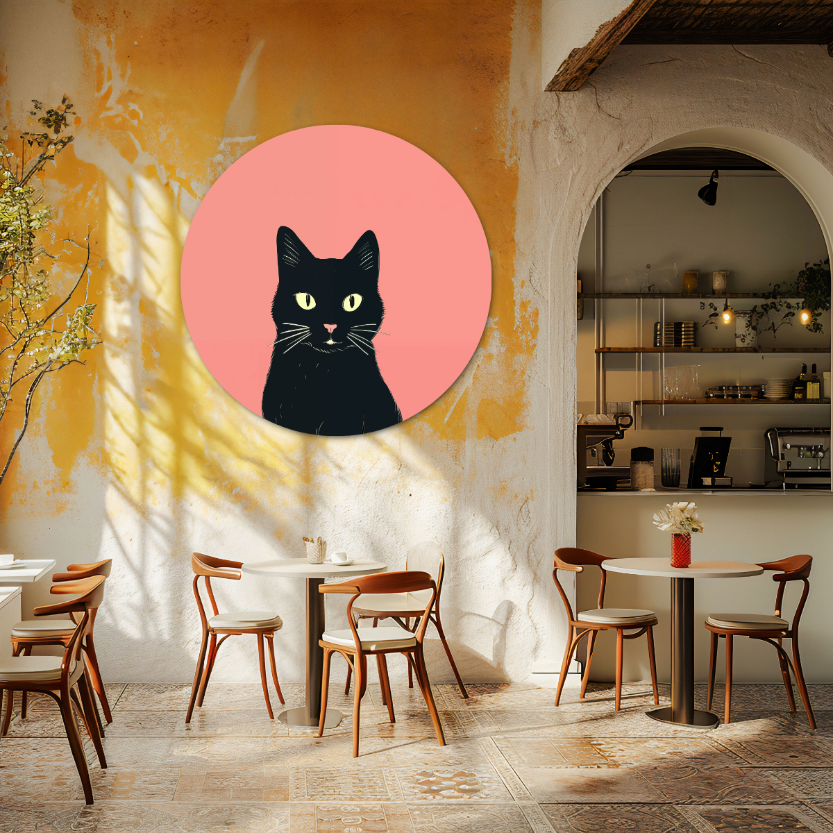 Speelse Zwarte Kat - Muurcirkel-WallArtistic