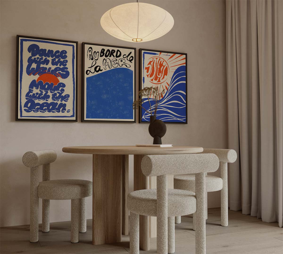 Blauwe golven en zonnige typografie Kunstwerk-canvas-dibond-plexiglas-wanddecoratie-WallArtistic