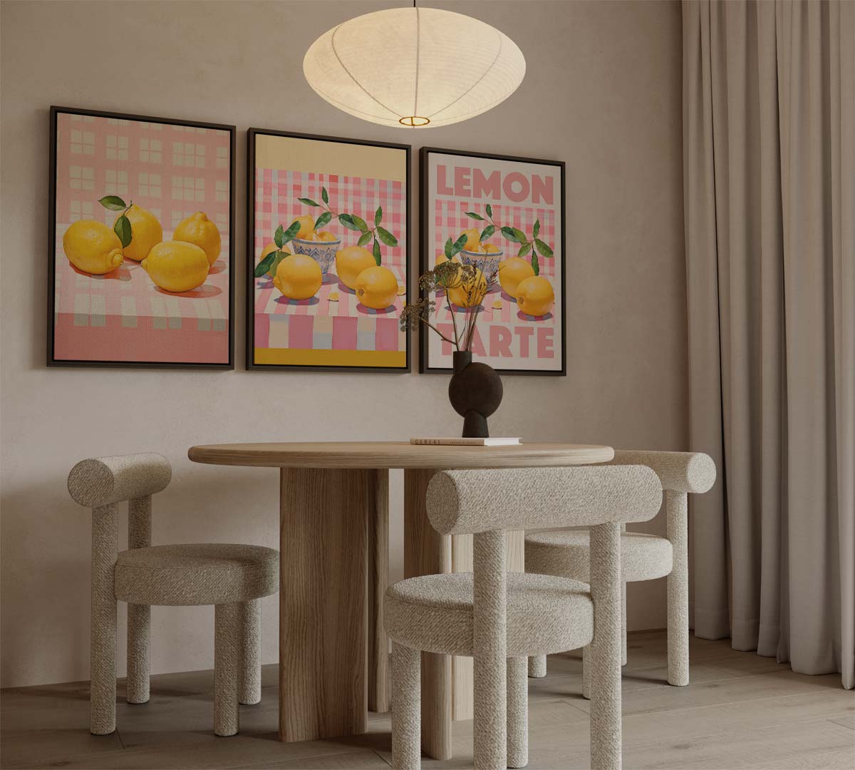 Citroenen op geruite achtergrond met tekst 'LEMON TARTE'