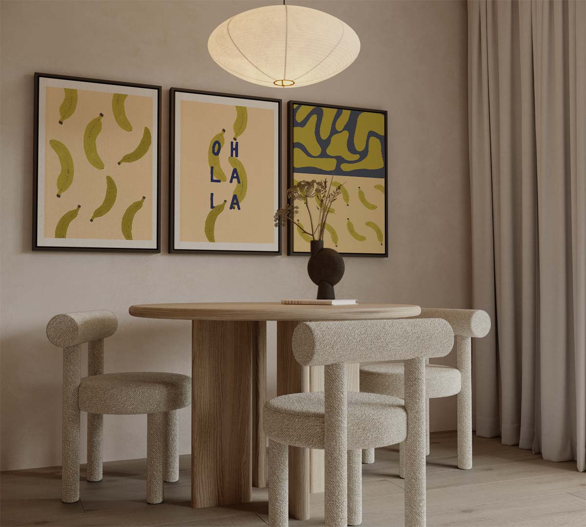 Bananenpatroon en typografie Kunstwerk-canvas-dibond-plexiglas-wanddecoratie-WallArtistic