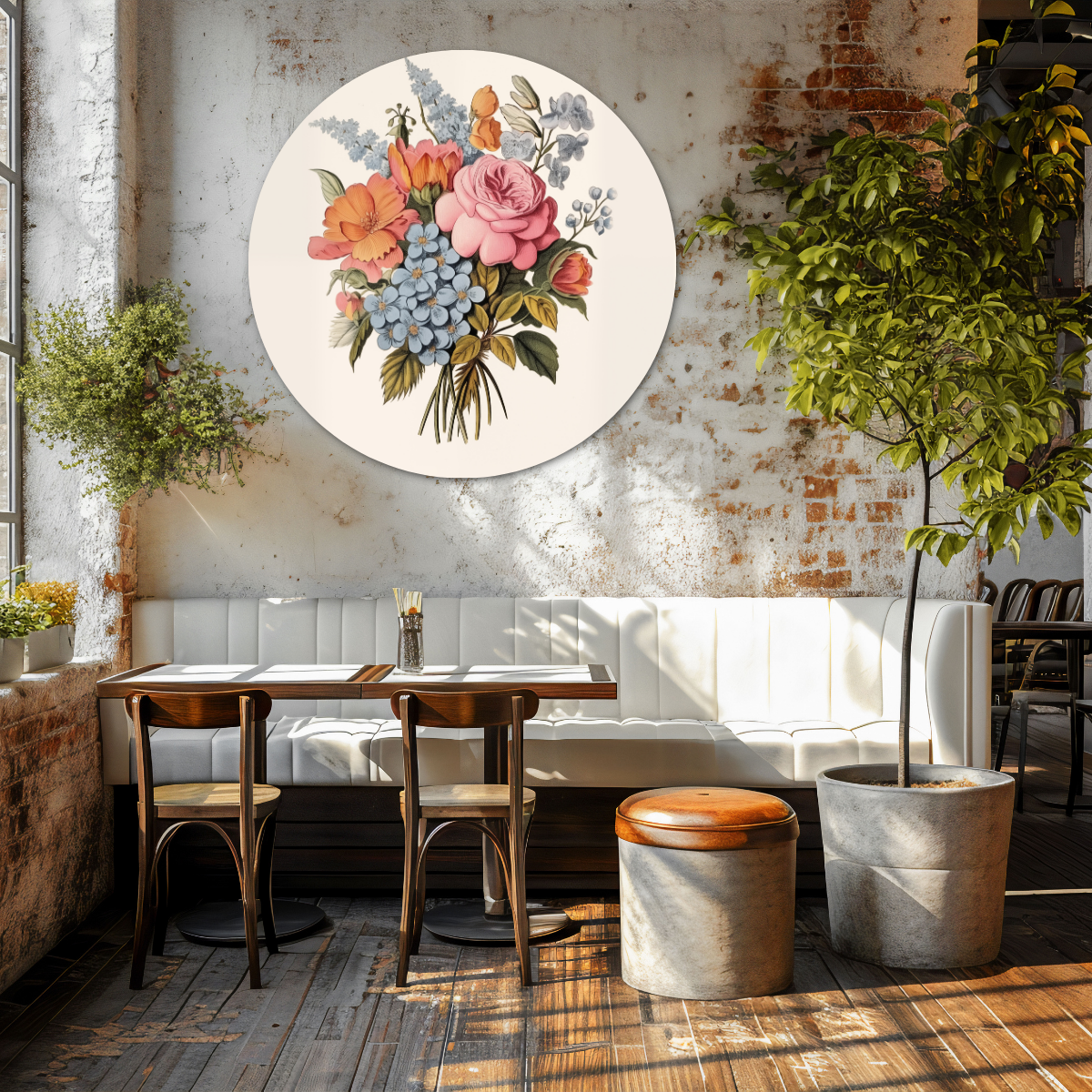 Kleurrijk Bloemenboeket - Muurcirkel-WallArtistic