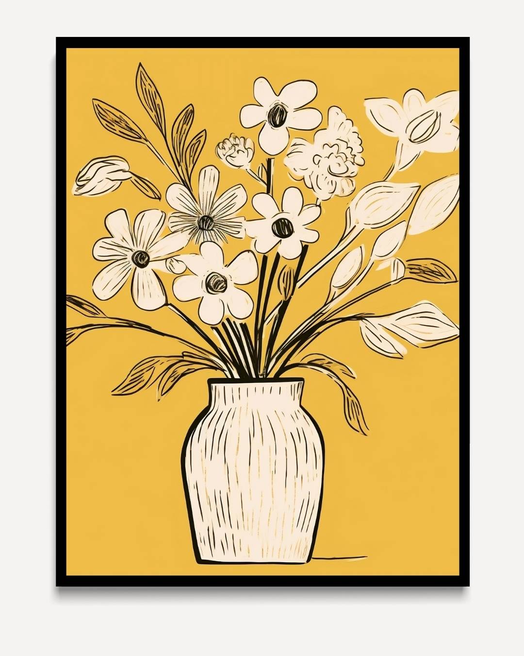 Vaas met bloemen op geel