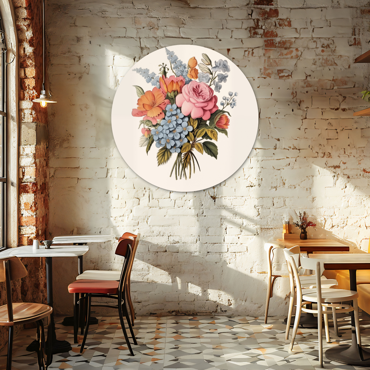 Kleurrijk Bloemenboeket - Muurcirkel-WallArtistic