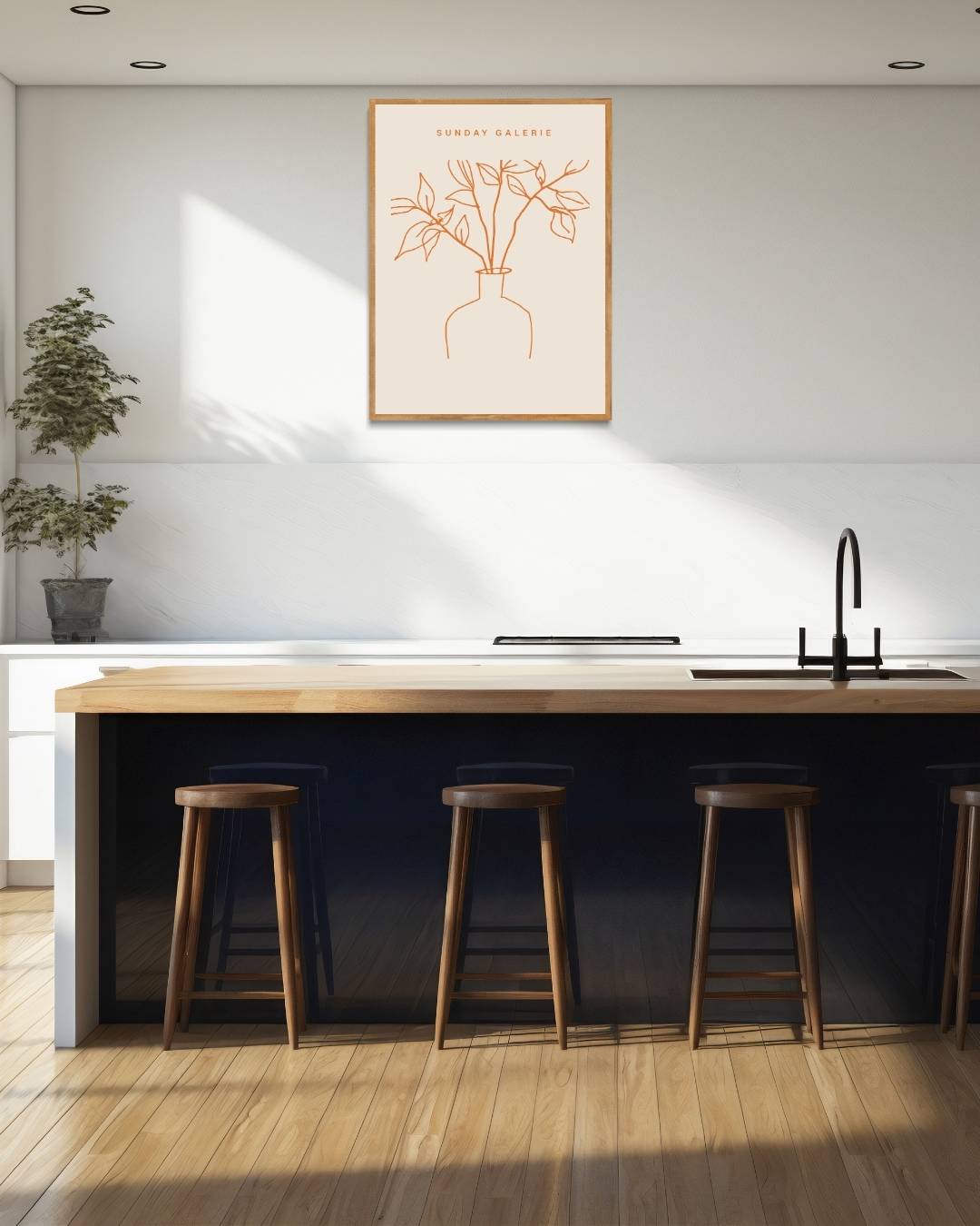 Abstracte schets met planten in vaas Poster
