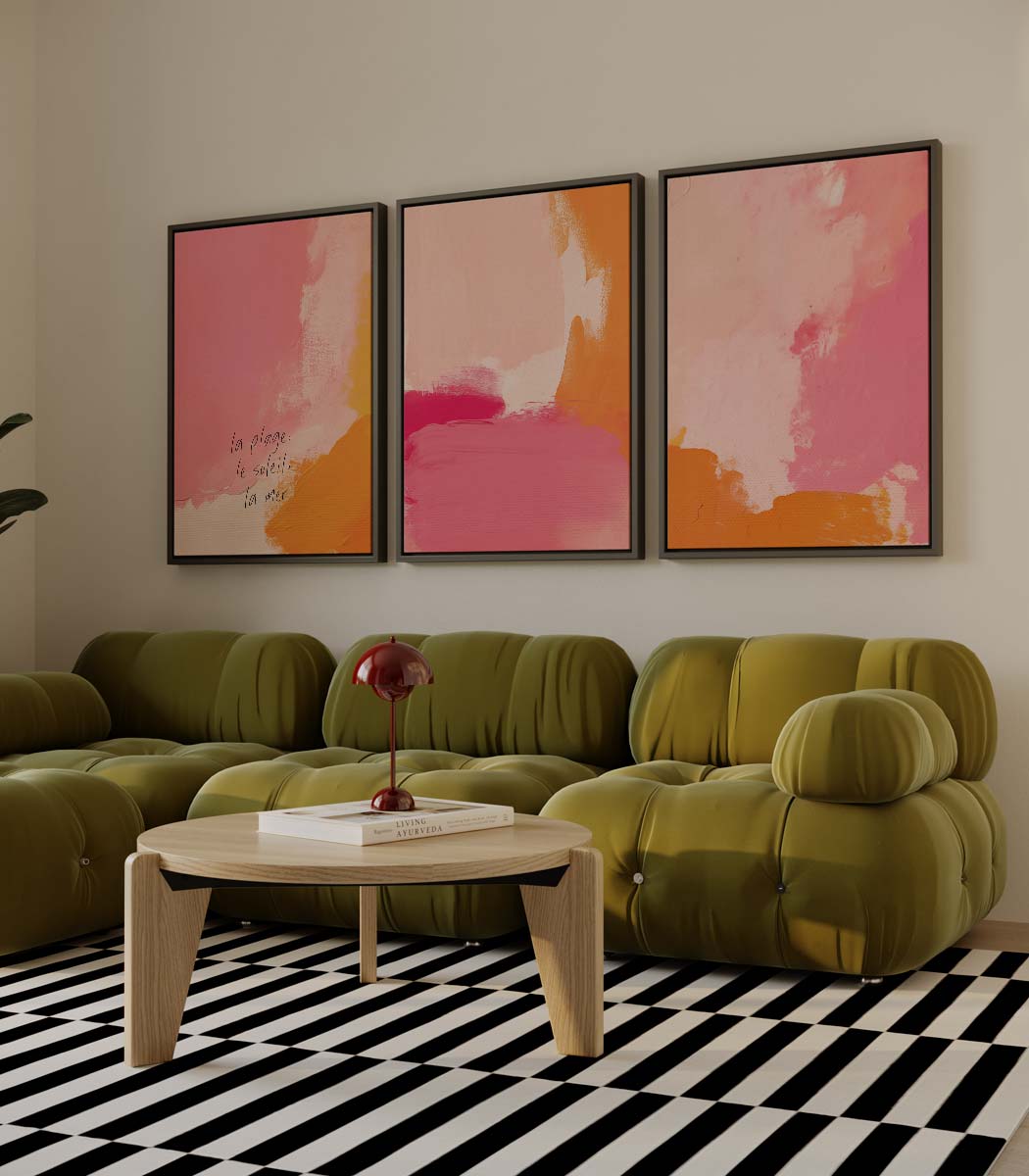 Abstracte zonsondergang in roze-oranje Kunstwerk-canvas-dibond-plexiglas-wanddecoratie-WallArtistic