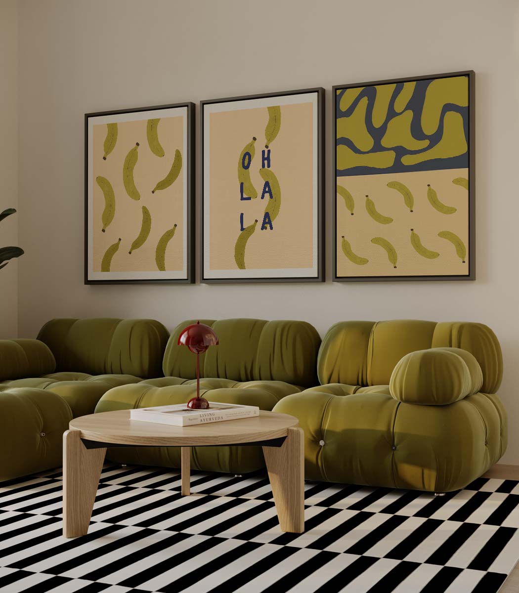 Bananenpatroon en typografie Kunstwerk-canvas-dibond-plexiglas-wanddecoratie-WallArtistic