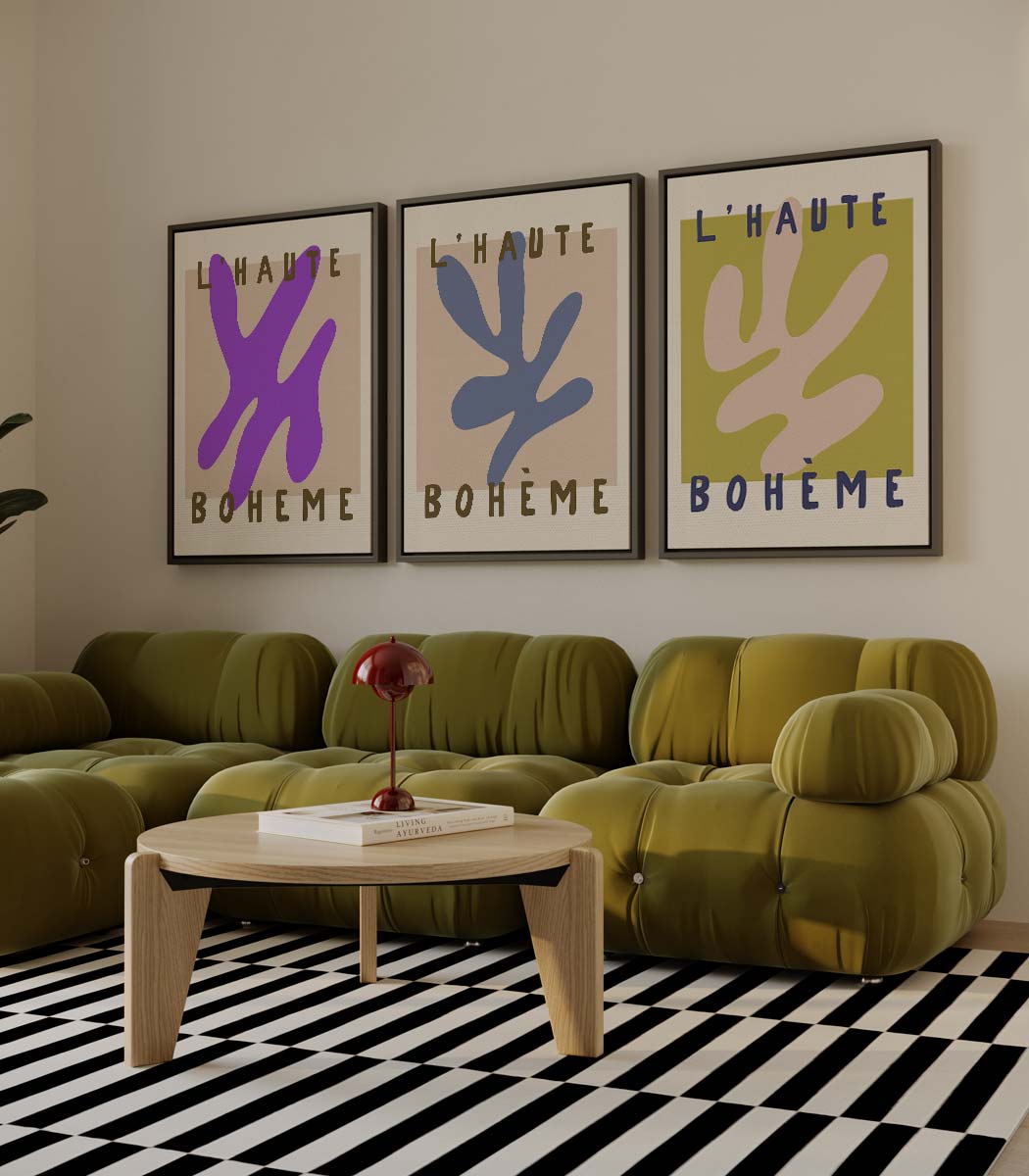 Abstracte collage in bohemienstijl Kunstwerk-canvas-dibond-plexiglas-wanddecoratie-WallArtistic