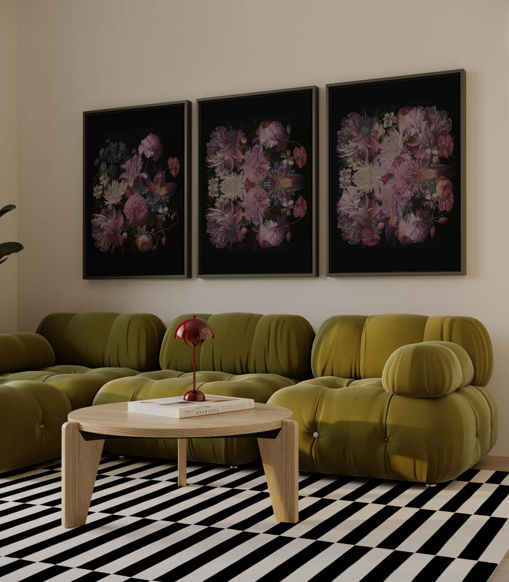 Donkere bloemensymmetrie Kunstwerk-canvas-dibond-plexiglas-wanddecoratie-WallArtistic