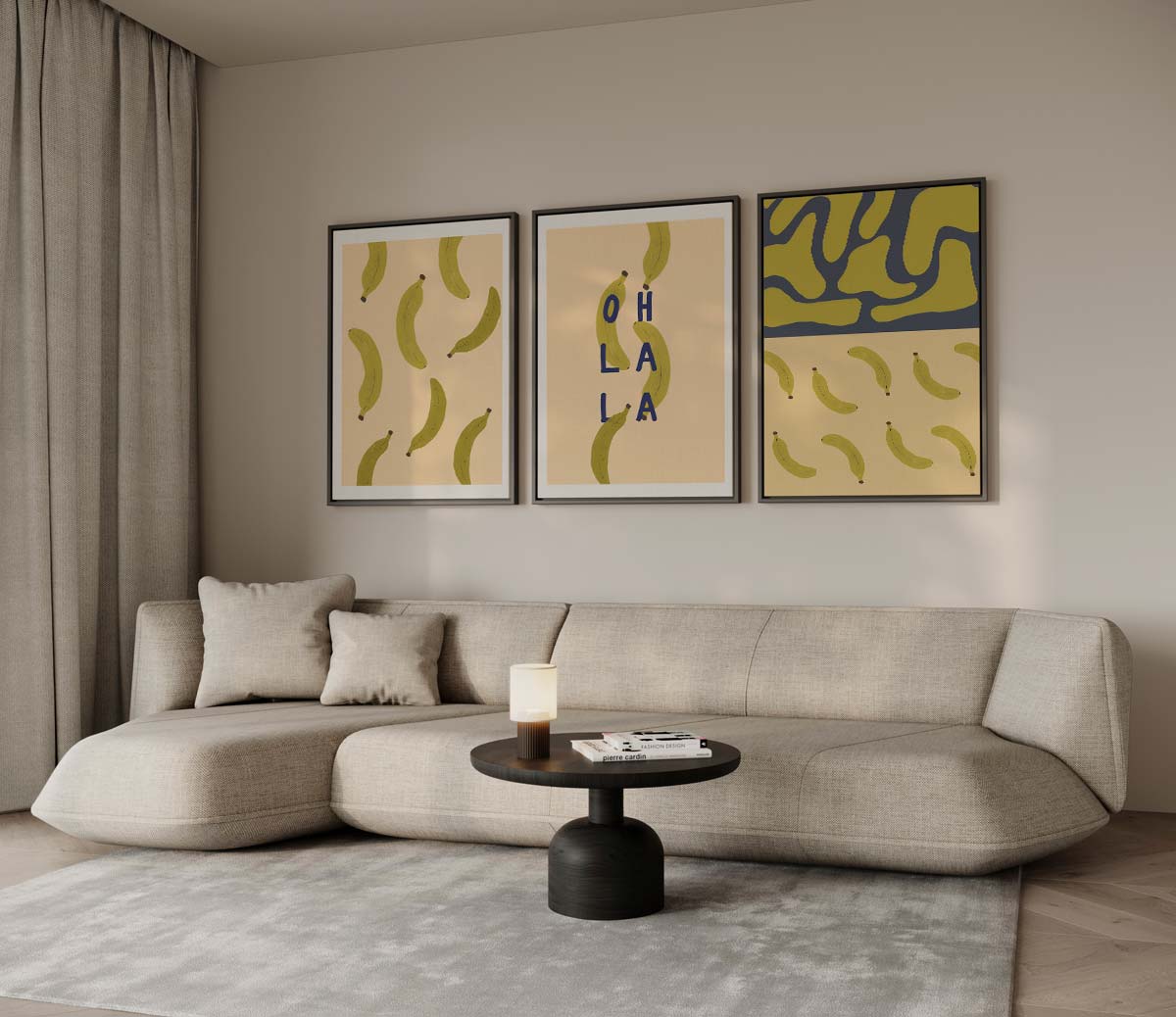 Bananenpatroon en typografie Kunstwerk-canvas-dibond-plexiglas-wanddecoratie-WallArtistic