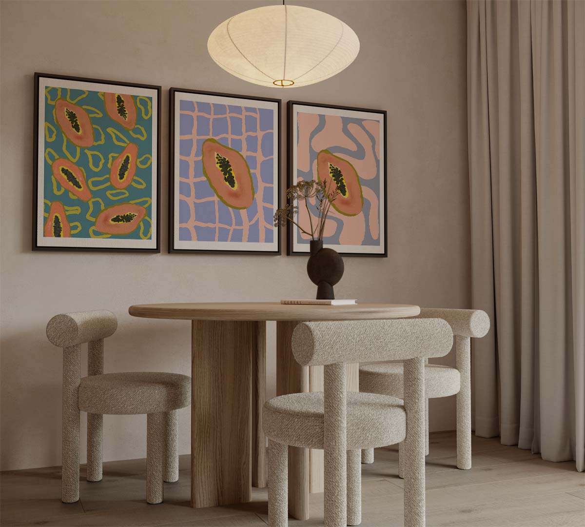 Papaja’s op grafische achtergronden Kunstwerk-canvas-dibond-plexiglas-wanddecoratie-WallArtistic