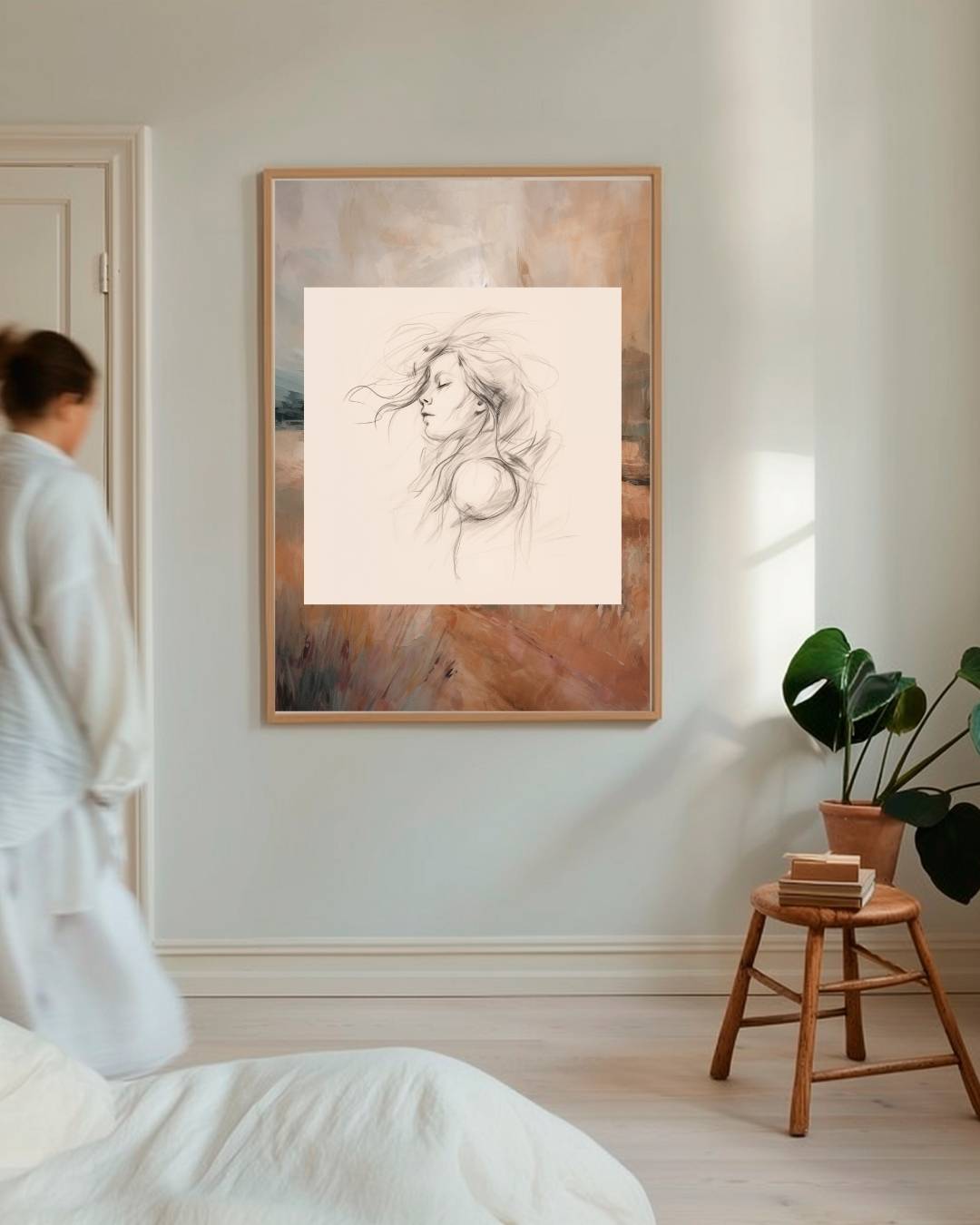 Vrouwelijke schets met landschap Poster