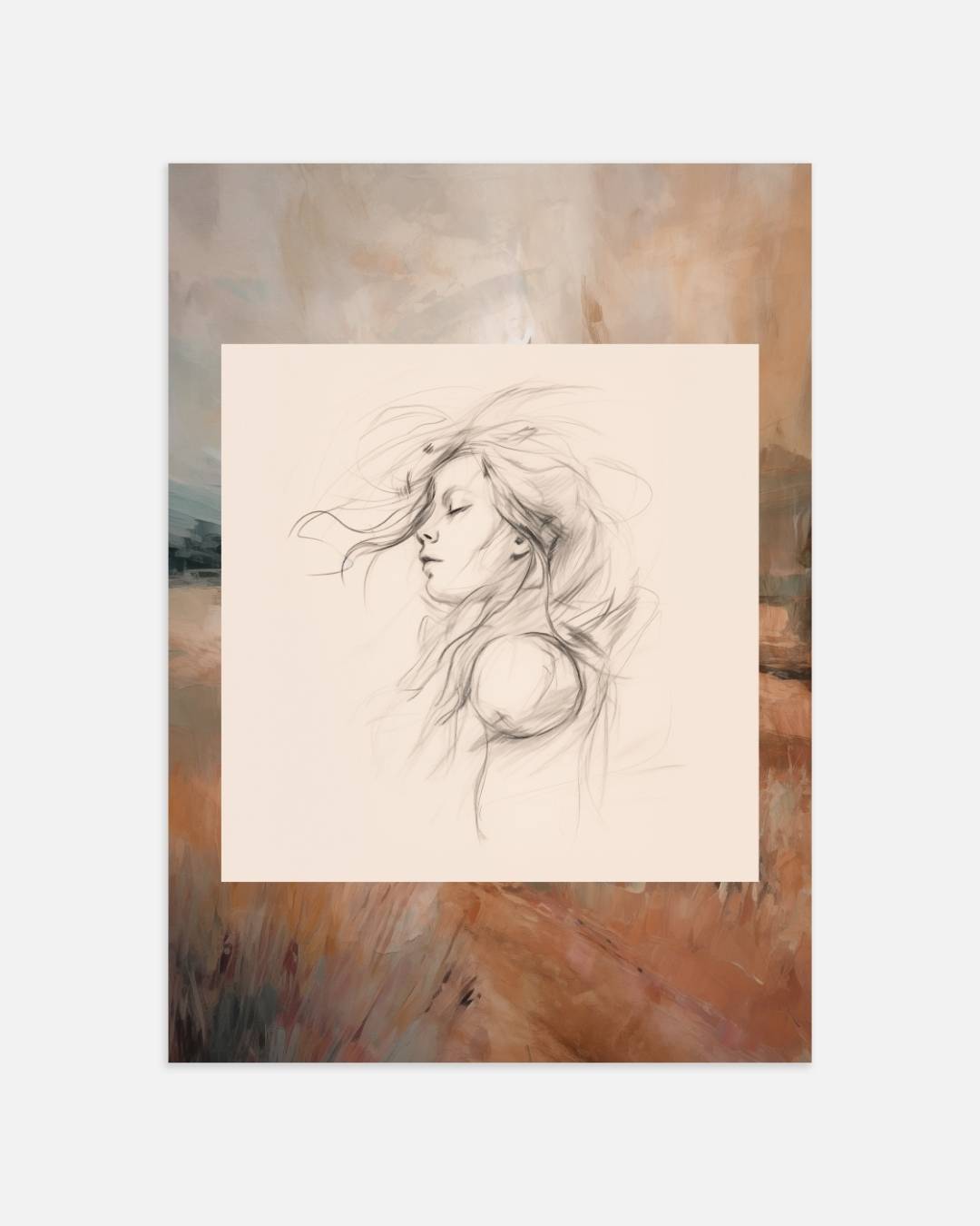 Vrouwelijke schets met landschap Poster