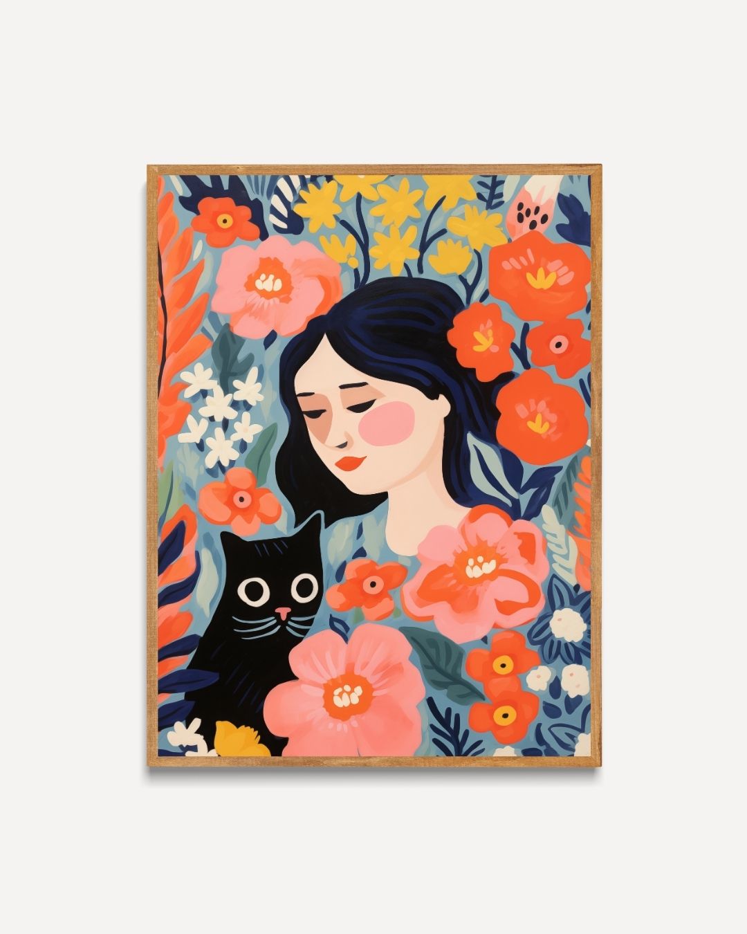 Meisje en kat in bloemen Poster