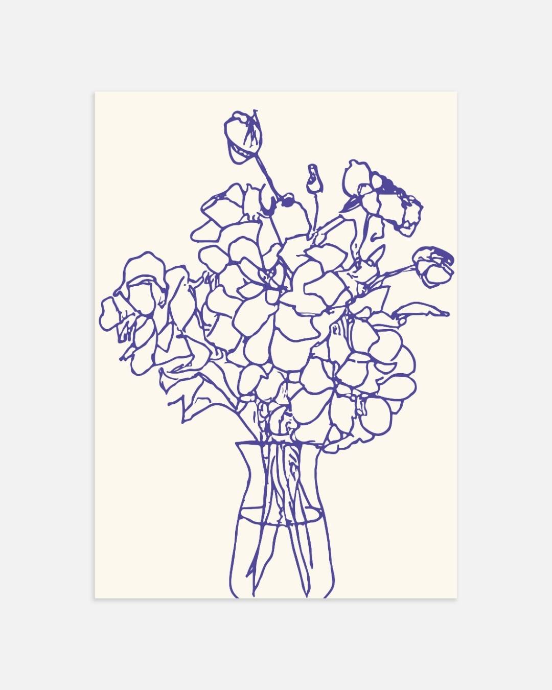 Minimalist blue floral line art Poster
