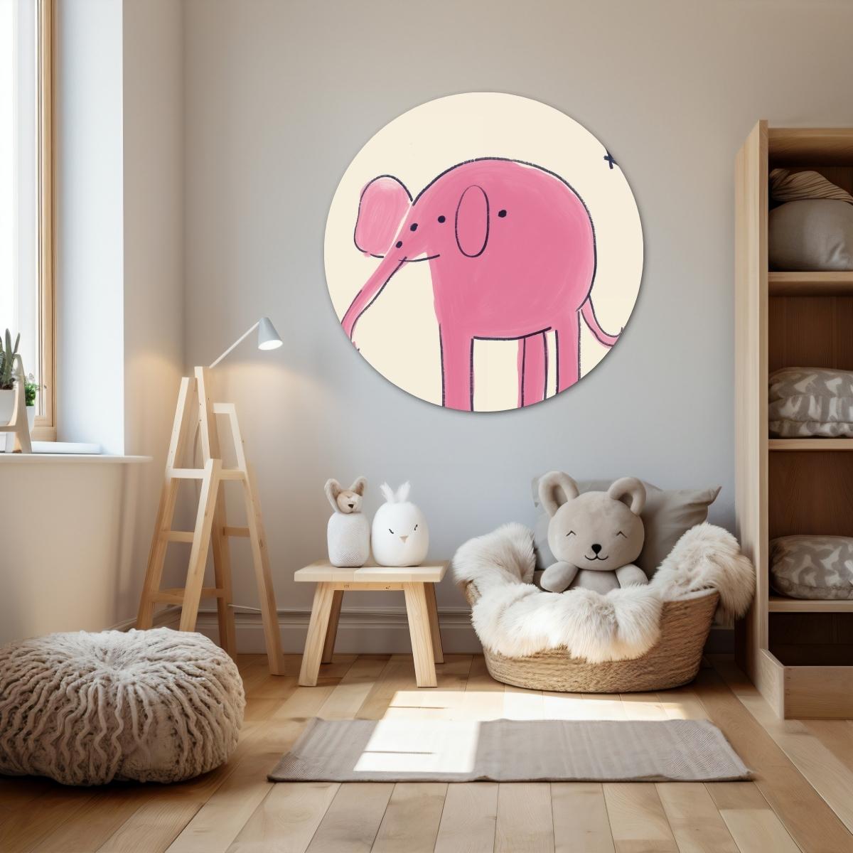 Roze olifant Muurcirkel-WallArtistic