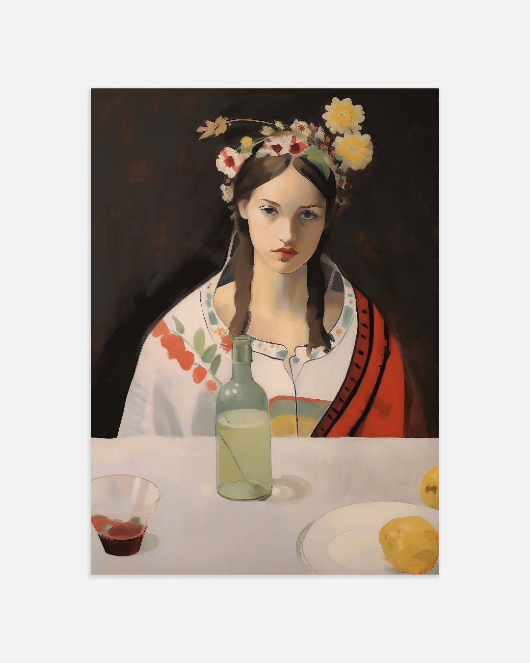 Portret met bloemenkrans Poster