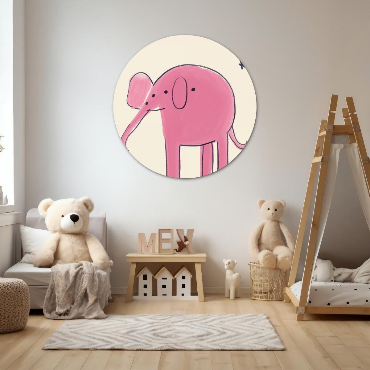 Roze olifant Muurcirkel-WallArtistic