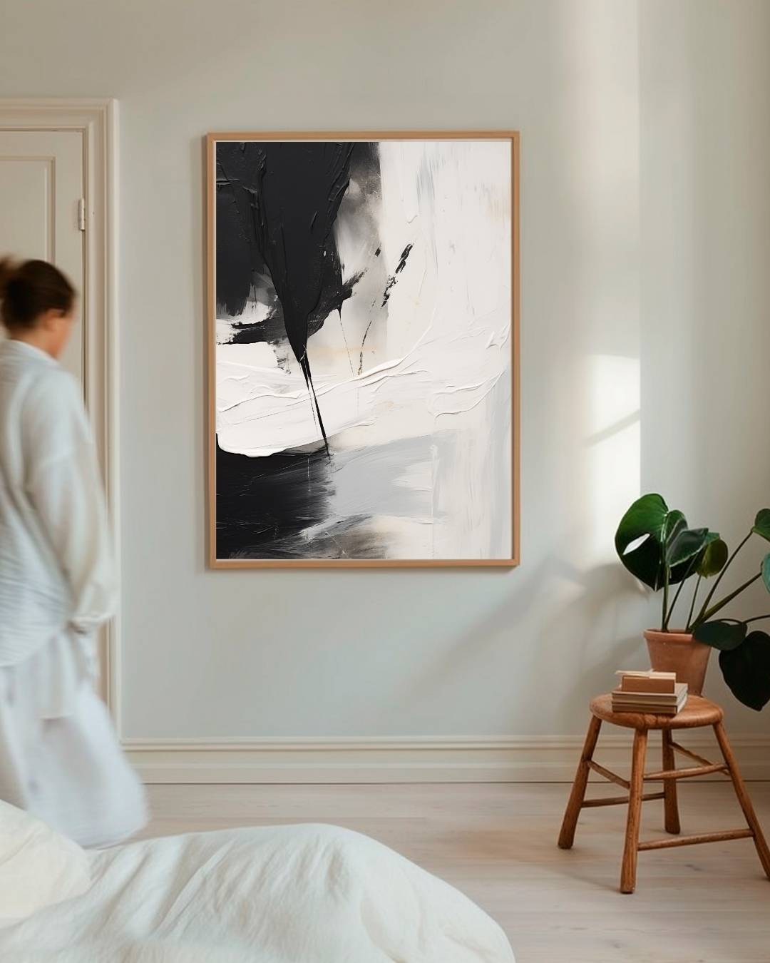 Zwart-wit penseelstreken Poster