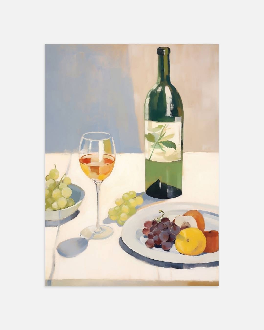 Stilleven met wijn en fruit Poster