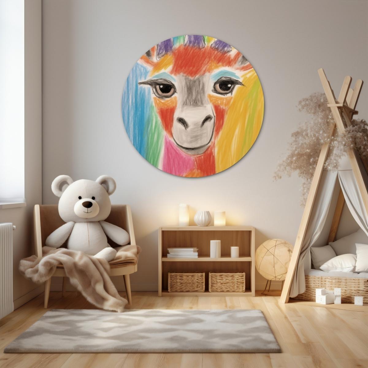 Regenboog giraffe Muurcirkel-WallArtistic