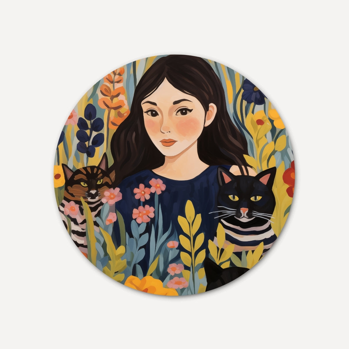 Meisje met Katten Muurcirkel-WallArtistic